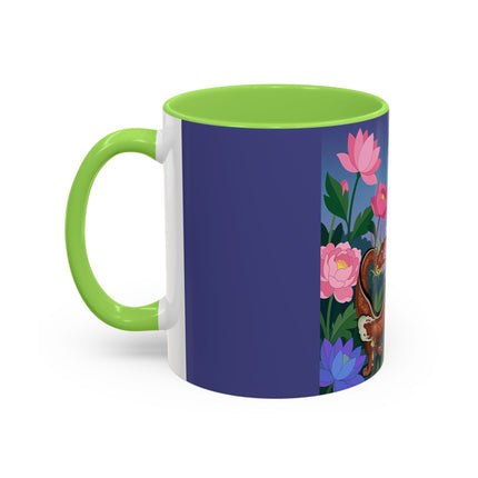 The Lady And The Garden Dragon Colorful Mugs – Art Deco Mythical Botanical Elegance