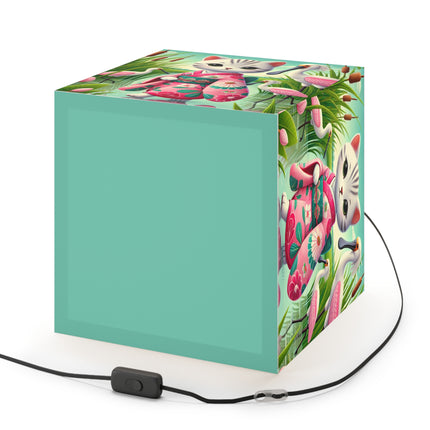 🌸🦩 Geisha Kitten Strolls Among the Spoonbills Light Cube Lamp – Serene Grace & Marshland Wonder