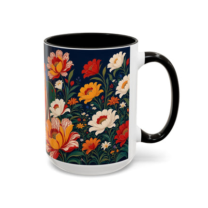 🌺🐦 The Enchanted Birdcage Garden Colorful Mug – Art Deco Floral Fantasy