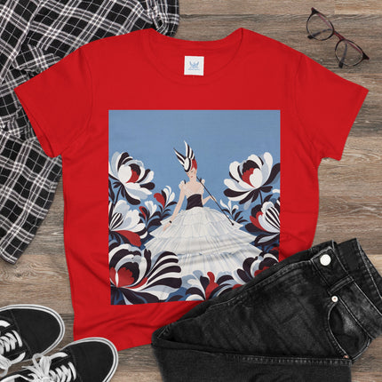 🖤🌸 The Black And Ivory Blossom Garden Cotton Tee – Art Deco Fashion Illustration