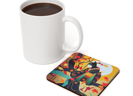 Black Cat in Kimono Cork Back Coaster