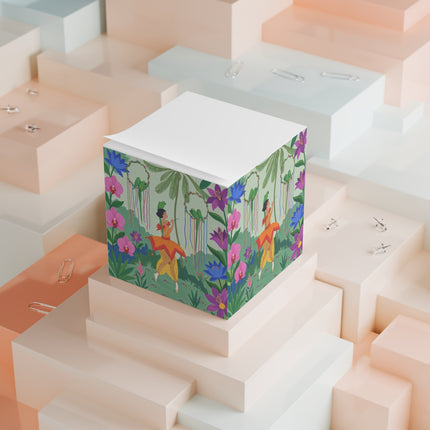 🦜🌺 The Parrot Dancer Note Cube – Art Deco Tropical Whimsy