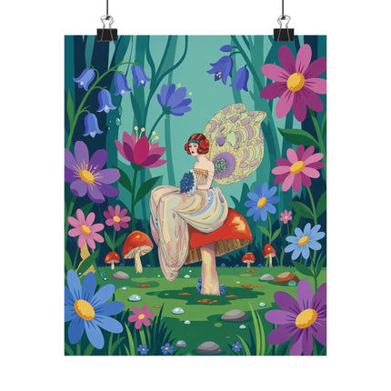 🧚🍄 The Lady Of The Mushroom Forest Matte Vertical Poster – Art Deco Fairy Whimsy