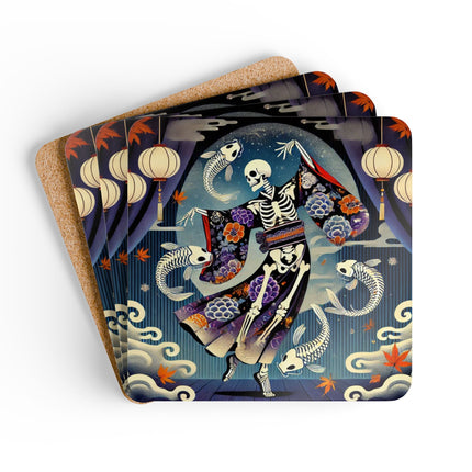 Skeleton Kabuki Performer Corkwood Coaster Set