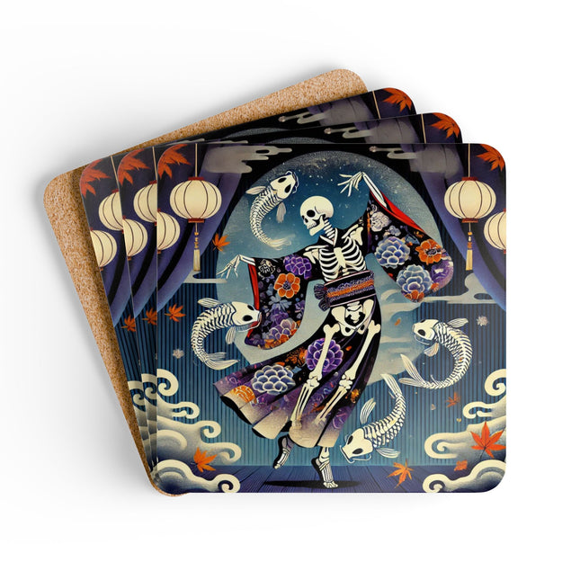 Skeleton Kabuki Performer Corkwood Coaster Set