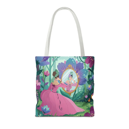 🌸🪞 The Lady Of The Enchanted Garden Mirror Tote Bag – Art Deco Floral Fantasy