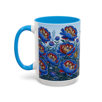 💙🌺 The Sapphire Blossom Garden Dancer Colorful Mug – Art Deco Fashion Fantasy