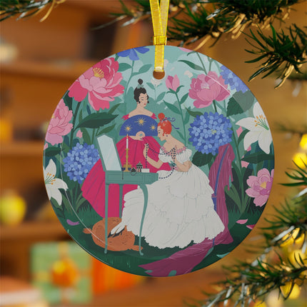 🌸🪞 The Ladies Of The Blossoming Vanity Glass Ornament – Art Deco Floral Elegance