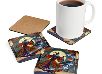 Court Magician with Ghost Butterflies Corkwood Coaster Set