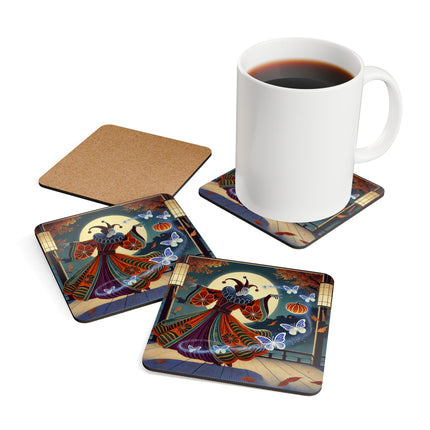 Court Magician with Ghost Butterflies Corkwood Coaster Set