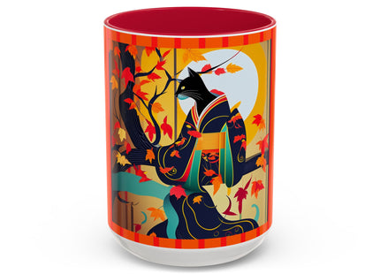 Black Cat in Kimono Colorful Mugs, 11oz
