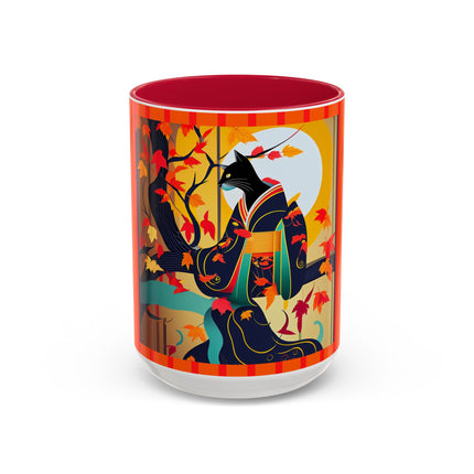 Black Cat in Kimono Colorful Mugs, 11oz