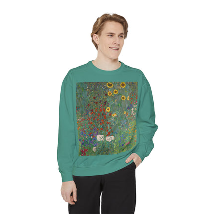 Farm Garden with Sunflowers by Gustav Klimt Unisex Garment-Dyed Sweatshirt