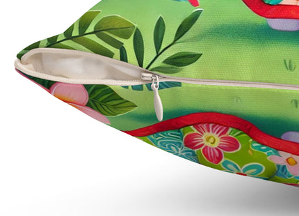 Parrot Dance of the Geisha Kitten Spun Polyester Square Pillow