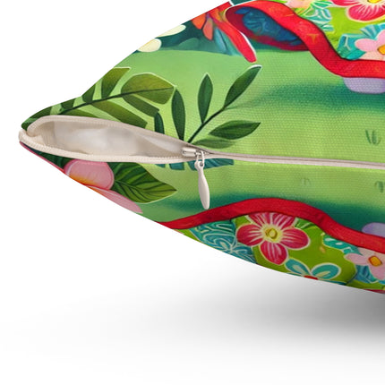 Parrot Dance of the Geisha Kitten Spun Polyester Square Pillow