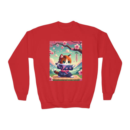 Playful Kitten in the Tea Room Youth Crewneck Sweatshirt – Whimsy, Elegance & Gentle Charm