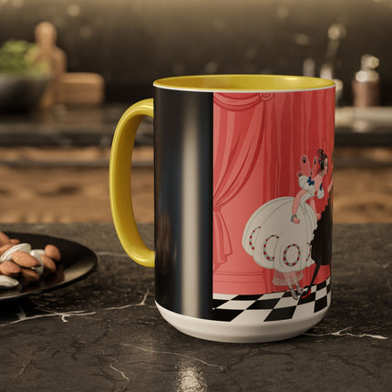 The Ladies Behind The Velvet Curtain Colorful Mugs – Art Deco Theatrical Elegance