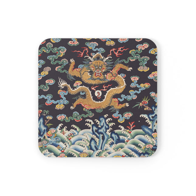 Rank Badge with Dragon with Deer Hooves Cork Back Coaster