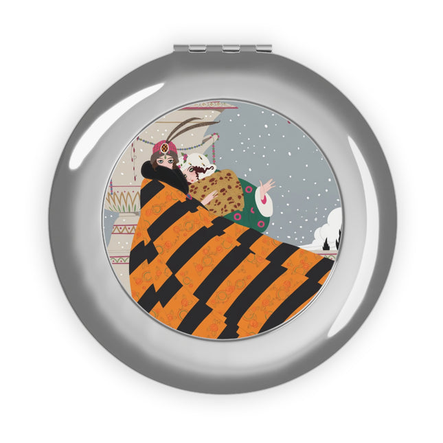 Snowfall Courtesan Compact Mirror – Whimsical Winter Elegance