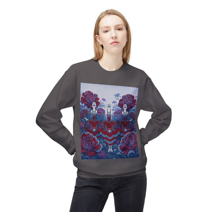 🎭🌺 The Enchanted Garden Masquerade Trio Midweight Crewneck Sweatshirt – Art Deco Floral Elegance