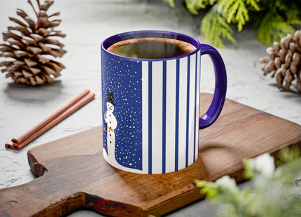 Snowman in Falling Snow Colorful Mugs (11oz, 15oz)