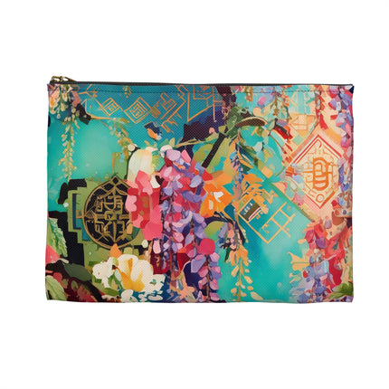 Golden Wisteria Symphony Accessory Pouch – Klimt Inspired Floral Art Design