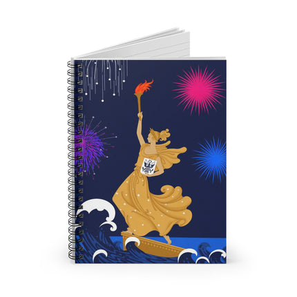Liberty's Triumph Spiral Notebook – Art Deco Glory & Festive Power