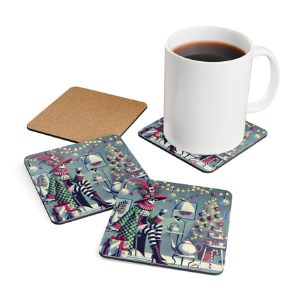 Whimsical Christmas Tea Party Corkwood Coaster Set