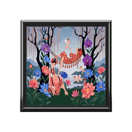 🌸🪽 The Garden Of Little Cupids Jewelry Box – Art Deco Floral Fantasy