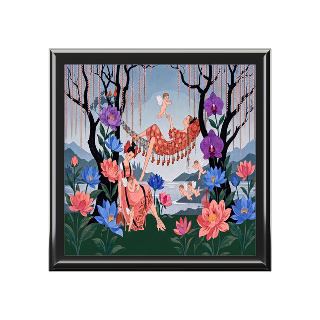 🌸🪽 The Garden Of Little Cupids Jewelry Box – Art Deco Floral Fantasy