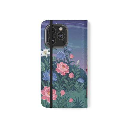 🐦🌸 The Lady And The Golden Bird Flip Case – Art Deco Floral Reverie
