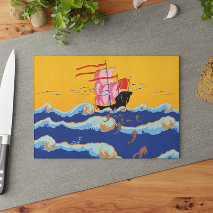 Golden Seas and Whimsical Dreams Glass Cutting Board