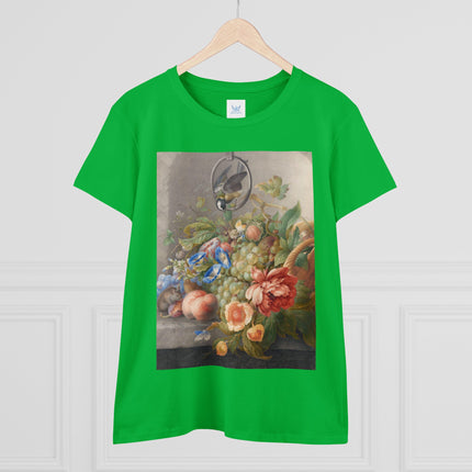 Still Life With Flowers, Fruit, A Great Tit And A Mouse by Herman Henstenburgh Women's Midweight Cotton Tee