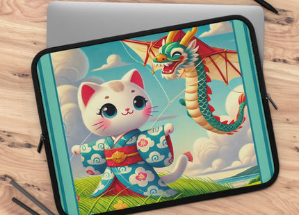 Geisha Kitten and the Dragon Kite Laptop Sleeve