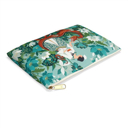 🐉🌿 The Dragon Keeper Accessory Pouch – Art Deco Floral Fantasy