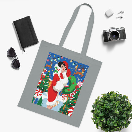 🍬🎄 The Lady Of The Peppermint Christmas Garden Cotton Tote Bag – Art Deco Holiday Fantasy