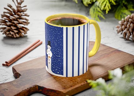 Snowman in Falling Snow Colorful Mugs (11oz, 15oz)