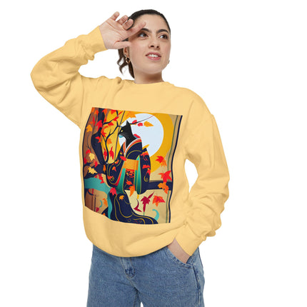 Black Cat in Kimono Unisex Garment-Dyed Sweatshirt