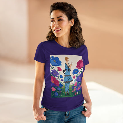 🐇🌺 The Little Rabbit Garden Cotton Tee – Art Deco Floral Whimsy