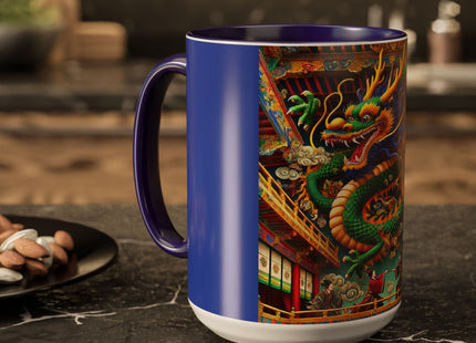 Tibetan Dragon Over Kabuki Duel Colorful Mugs (11oz, 15oz)