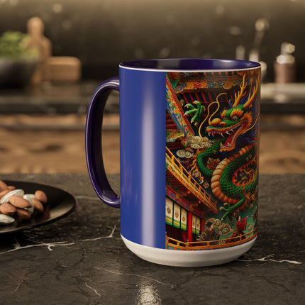 Tibetan Dragon Over Kabuki Duel Colorful Mugs (11oz, 15oz)