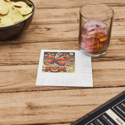 Jack-O’-Lantern Drums & The Kabuki Rabbit White Coined Napkins