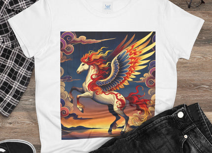 Flame-Winged Horse at Sunset Women's Midweight Cotton Tee