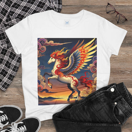 Flame-Winged Horse at Sunset Cotton Tee