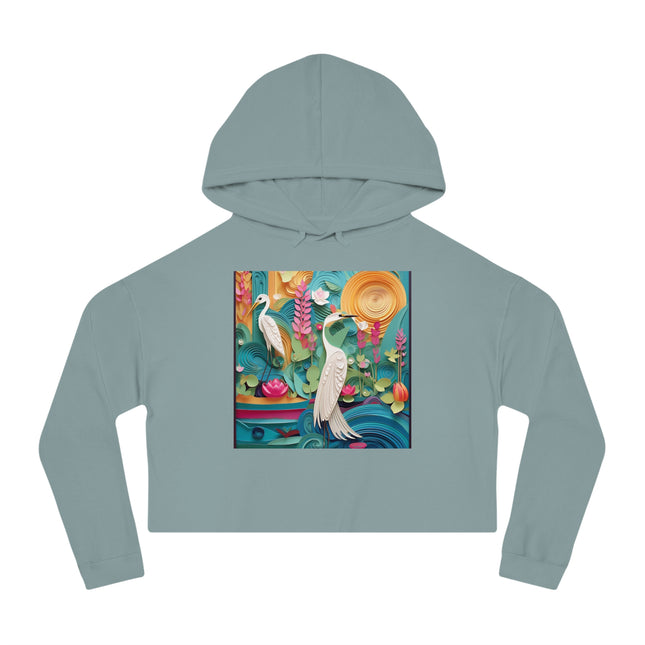 Elegant Egret Oasis Women’s Cropped Hooded Sweatshirt