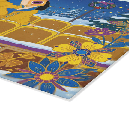 🎭❄️ The Lady Of The Snowbound Theatre Glass Cutting Board – Art Deco Holiday Elegance