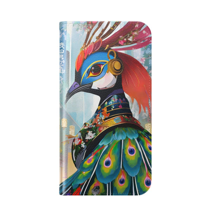 🦚🌸 Techno Plumes Peacock Flip Case – Neon Elegance & Sakura Dreams