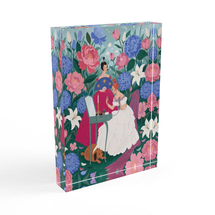 🌸💎 The Garden Of Little Treasures Acrylic Art Block – Art Deco Floral Elegance