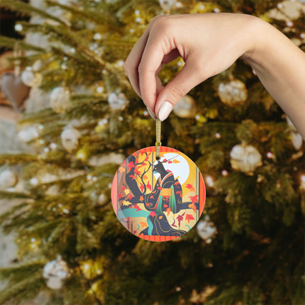 Black Cat in Kimono Glass Ornament