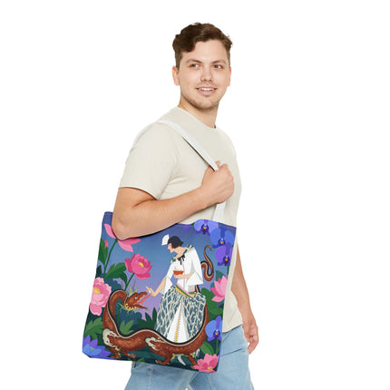 🐉🌸 The Dragon Keeper Tote Bag – Art Deco Floral Fantasy